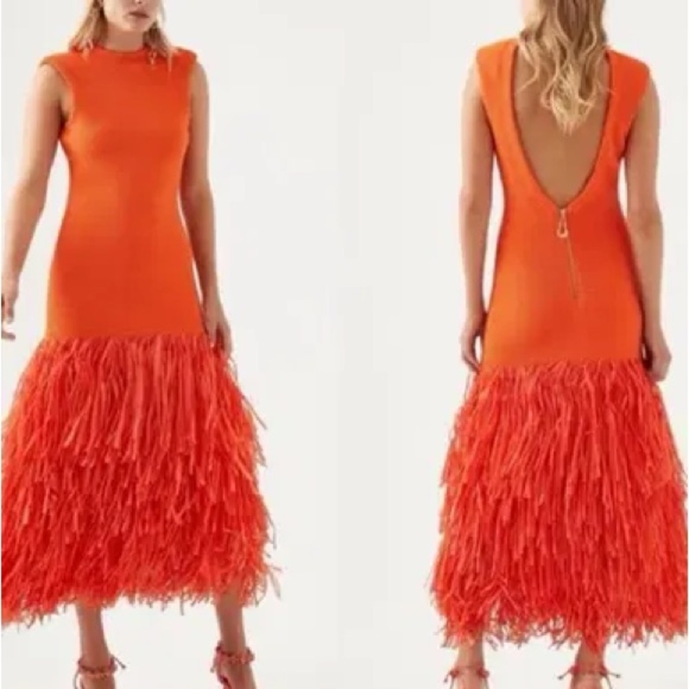 Aje Rushes Raffia Knit Midi Dress